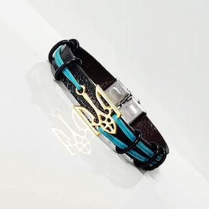 Genuine leather Bracelet, Unisex Patriotic Bracelet, Ukrainian Symbol Trident, gifts from Ukraine, handmade bracelet for her and for him