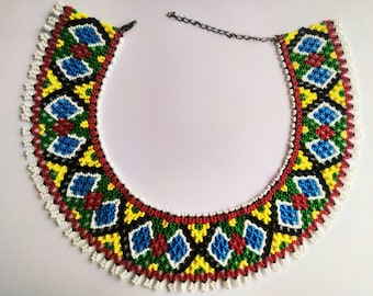 Ukrainian Handmade Jewerly, Beaded necklace Sylianka, Beaded collar Silyanka, Geometric necklace, traditional Folk Ukrainian Gift for Girl