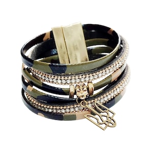 Army style bracelet, Women&#39;s camouflage bracelet, Bracelet with pebbles, Ukrainian Trident bracelet, Eco-Leather Bracelet, Ukraine gift