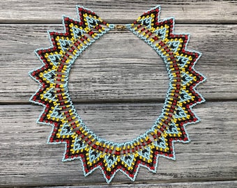 Gerdan ornament Ukraine, Bukovyna Beaded necklace, Necklace semicircle, Ukrainian embroidery, Geometric beaded, Evening necklace, woman gift