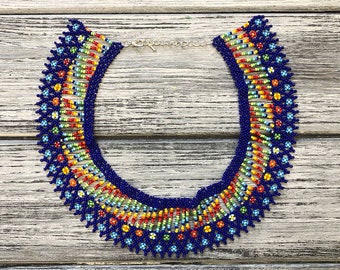 Colorful necklace, Handmade modern Geometric necklace, Seed bead necklace, Beaded necklace Sylianka, Ukrainian handwoven Necklace