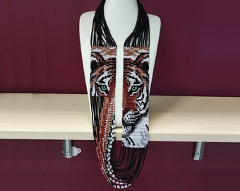 Collar con cuentas de tigre, collar hecho a mano de cuentas de semillas, collar de animales, joyas de cuentas para ella, collar de cuentas de semillas para mujer