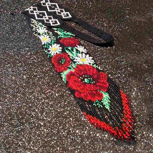 Ukrainian flowers gerdan, Traditional Necklace gerdan, Beaded handmade, beaded Necklace, long Necklace, Ukrainian Nacklace