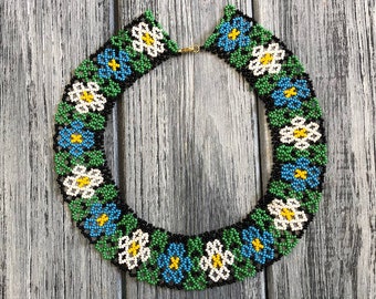 Traditional Ukrainian Silyanka, Flower Beads Necklace, Ukraine handmade jewelry, handwomen necklace, namysto from Ukraine, Modern necklace