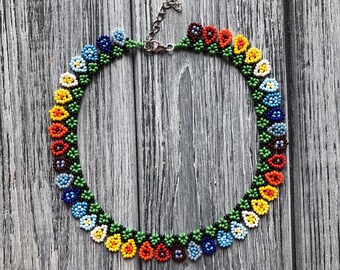 Ukrainian folk style, Ukraine namysto, Vyshyvanka gerdan, Seed bead gerdan, Beaded necklace Sylyanka, Ukrainian jewelry, Colorful necklace