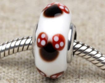 Mouse Murano White Charm, 100% S925 Silver Jewelry bead, Mouse PD Charm For Bracelets, Authentic PD Valentine's Day Gift for Her