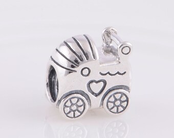 PD Charms, Baby carriage Charm, Baby Shower Charms, S925 Silver Jewelry, Authentic PD Valentine's Day Gift for Her, Beads Hearts