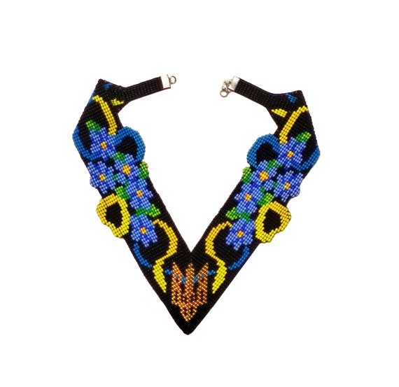 Ethno beaded Gerdan, traditional Ukrainian embroidery gerdan, necklaces for women, ukrainian jewelry handmade, beads necklace Ukraine gerdan