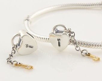 Key to Heart Charm - Valentine Charms 100% S925 Silver Jewelry, Authentic PD Valentine's Day Gift for Her, Beads Hearts, PD Sale