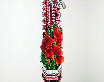 Ukrainian Gerdan, traditional Ukraine necklace, Beaded Necklace, Ethnic woven beaded necklace Gerdan Ukrainian pattern, gerdan flower collar