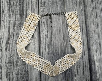 Ethnic style choker, White-Cream Reconstruction Ukrainian choker necklace, Beaded Choker, Beadwork loom choker, Tiny simple choker gerdane