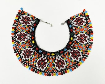 Ukrainian handmade necklace, Beaded collar Silyanka, Ethno beaded necklace, Lemkivska Kryvulka Ukrainian jewellery, Sylyanka necklace