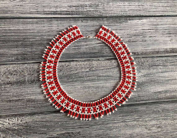 Ukrainian ethnic handmade necklace, folk beaded necklace, Flower Beads Necklace, Ukrainian ornament, Ukraine necklace to vyshyvanka
