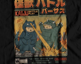 Kaiju Battle Play Versus - Retro Video Game | Kaiju Costume Cosplay | Cute Giant Monsters | Catzilla Monster Battle Arcade Unisex T-shirt