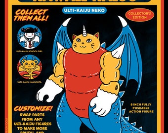 Ultimake Kaiju Neko - Japanese Tokusatsu Kawaii Action Figure Parody | Monster Toys | Cat Sofubi Collectible Monster Toy Unisex T-shirt