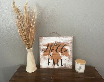 Rustic Hello Fall Wood Sign: Farmhouse Autumn Decor