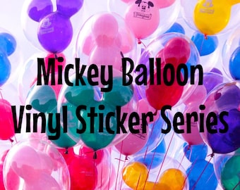 May include: A collection of colorful Mickey Mouse balloon vinyl stickers. The stickers feature Mickey Mouse's head in a variety of colors and designs. The stickers are perfect for adding a touch of Disney magic to any project.