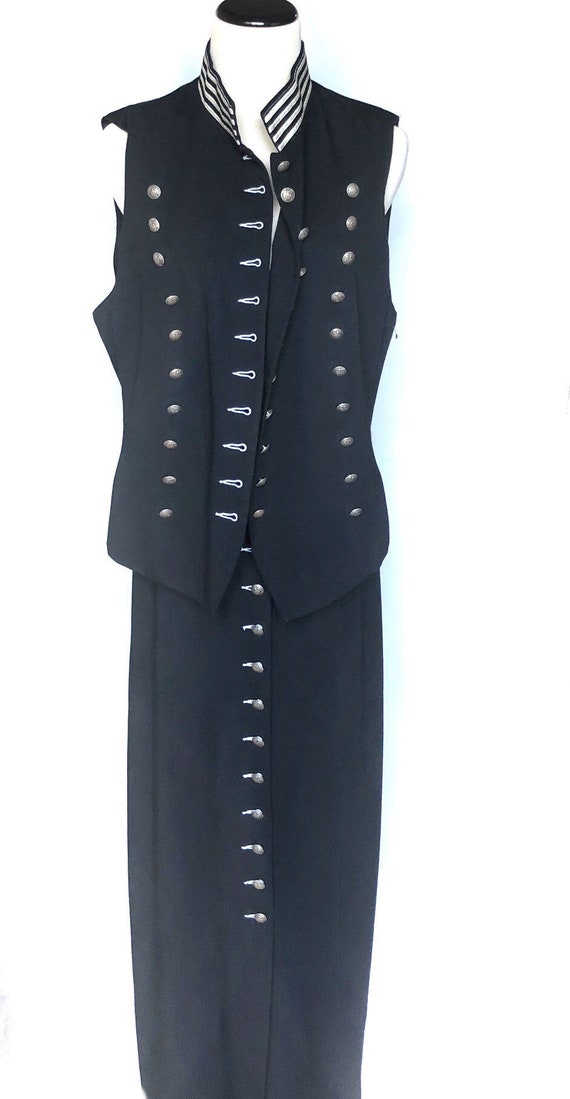 90's Military Style Black Button Down Suspender Dr