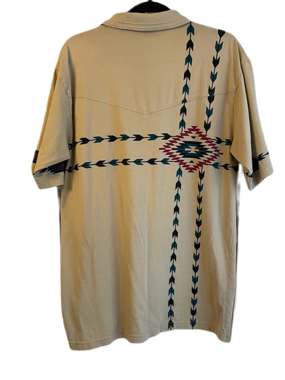 90s Men’s L Vintage Aztec Southwestern Polo Beige - image 5