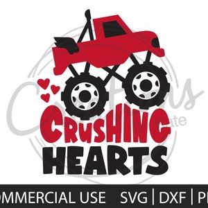 Crushing Hearts Monster Truck Valentine SVG | DXF | PNG - Instant Download
