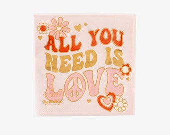 All You Need Is Love Napkins - Valentines Napkins - Galentines Party Supplies - Retro Party Supplies