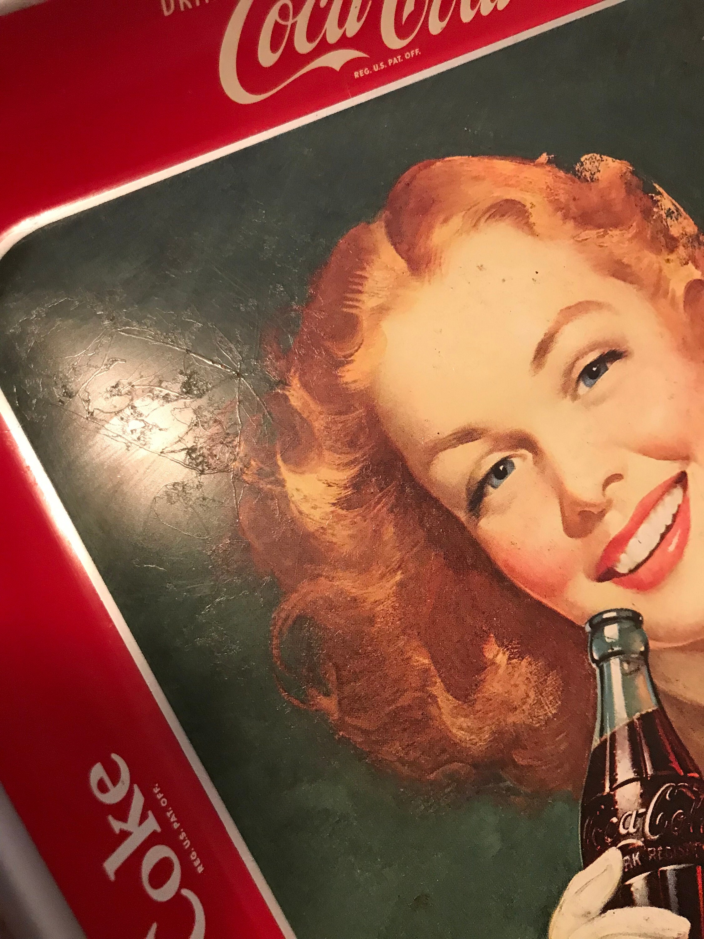 Vintage 1950's Coca Cola Serving Tray: Girl With Red Hair