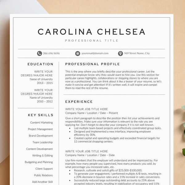 Executive CV Template Bundle Resume Template Design 1 2 3 Page Resume
