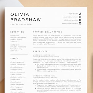 May include: A black and white resume template with a professional headshot of a woman. The resume includes sections for education, skills, experience, and a professional profile. The resume is formatted with a clean and modern design.