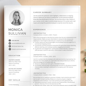 Modern Resume Template for Microsoft Word, Google Docs, Resume Template focus on Work Experience, Resume CV Template with Photo