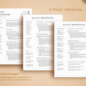 May include: A three-page CV template with a modern design. The template features a professional profile, experience, skills, education, and references sections. The CV is designed to help job seekers stand out from the crowd and make a strong impression on potential employers.