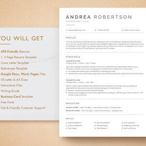 May include: A resume template with a modern design. The template includes sections for profile, experience, education, and skills. The template is designed to be ATS-friendly and includes a variety of resume templates, cover letters, and other resources.