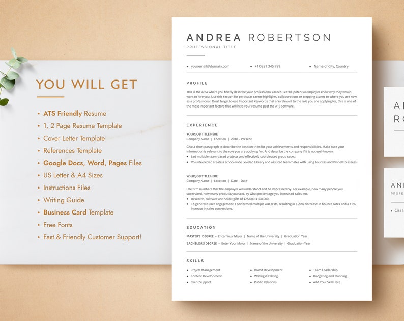 May include: A resume template with a modern design. The template includes sections for profile, experience, education, and skills. The template is designed to be ATS-friendly and includes a variety of resume templates, cover letters, and other resources.