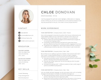 Resume CV Template with Photo, Professional Resume Template for Microsoft Word, Modern Resume Template focus on Work Experience, CV Word