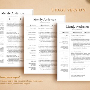May include: A three-page resume template for a registered nurse named Mendy Anderson. The resume includes sections for education, licenses and certifications, experience, other, volunteer experience, and professional development. The template is designed to be easily customized with personal information and work experience.