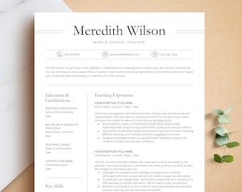 Teacher Resume Template for Microsoft Word & Pages, Professional Resume, Teaching Resume, Education Resume, Middle School Teacher Resume