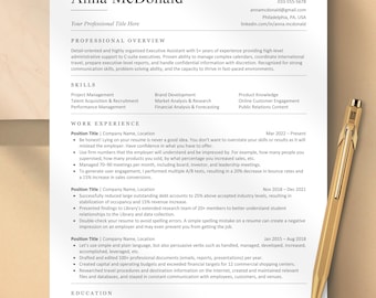 Modèle de CV convivial ATS Word, Pages, Google Docs | Moderne, épuré, facile à modifier, téléchargement immédiat | Exemple de CV professionnel ATS