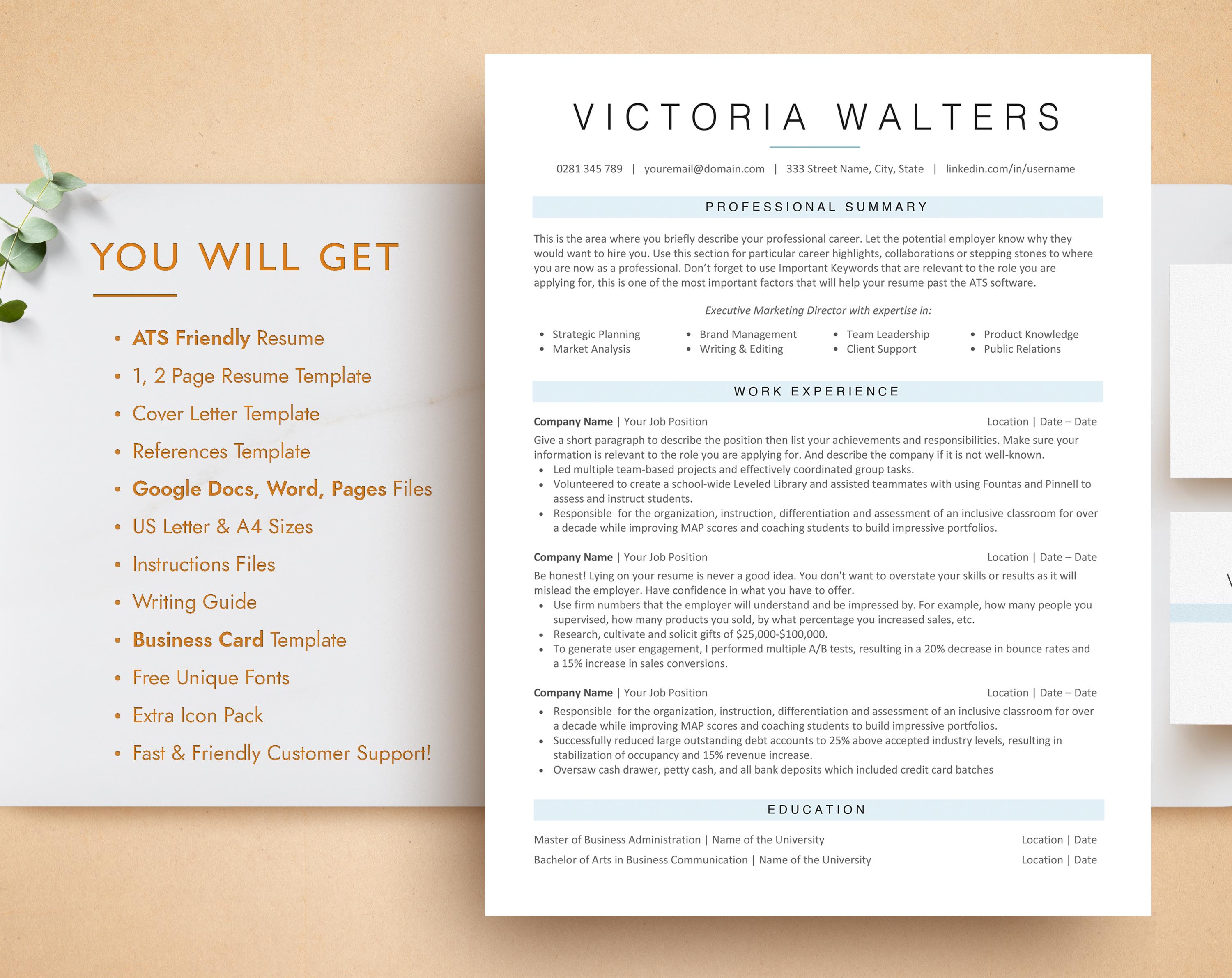 Ats Modren Cv Modern ATS Friendly Resume, ATS Resume Template Word, Pages, Google ...