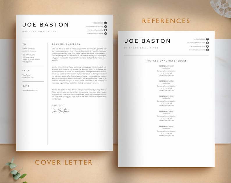 Professional Resume Template for Word, Pages, Google Docs + Business Card | Simple Resume CV Template, Basic Resume Pack, Standard Resume image 5