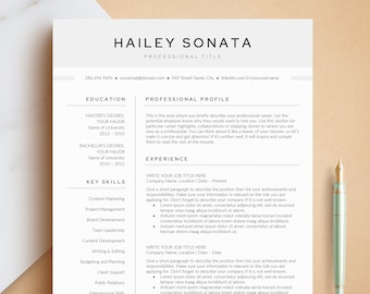 Modern Resume CV Template for Word, Pages, Google Docs | Professional Resume CV Template, Elegant Resume, Minimal Resume, Instant Download