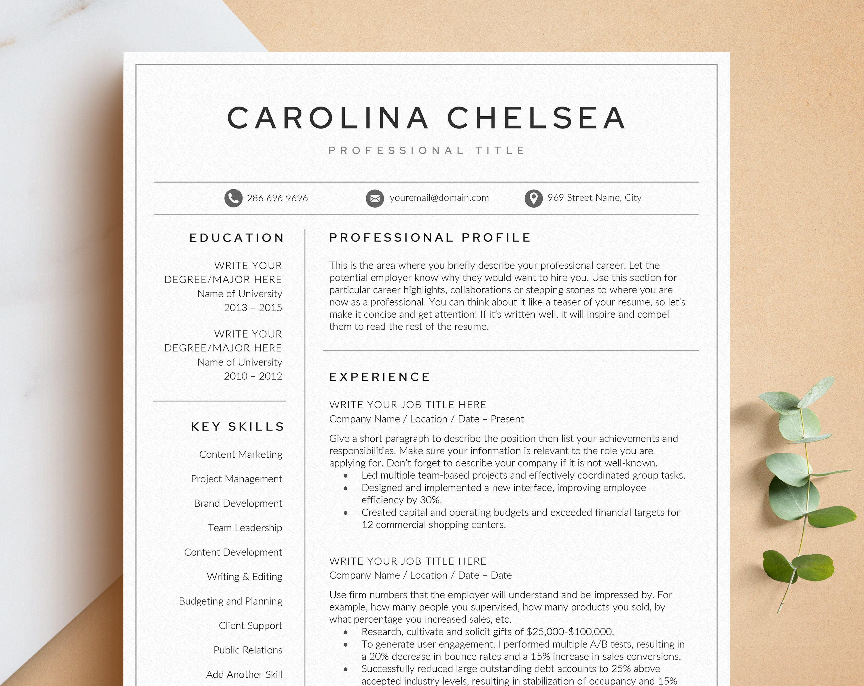 Professional Resume Template for Word, Pages, Google Docs Business Card  Minimalist Resume Resume CV Instant Download 