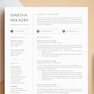 Professional Resume Template for Word, Pages & Google Docs + Business Card | Modern Resume CV Template, Functional Resume Template