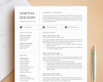 Professional Resume Template for Word, Pages & Google Docs + Business Card | Modern Resume CV Template, Functional Resume Template