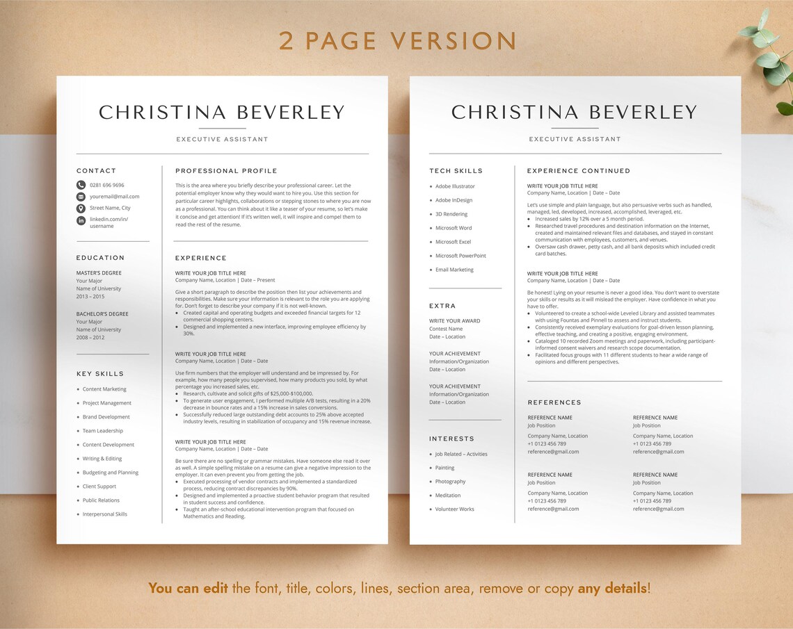 Modern Resume Template for Google Docs, Word & Pages, Business CV ...