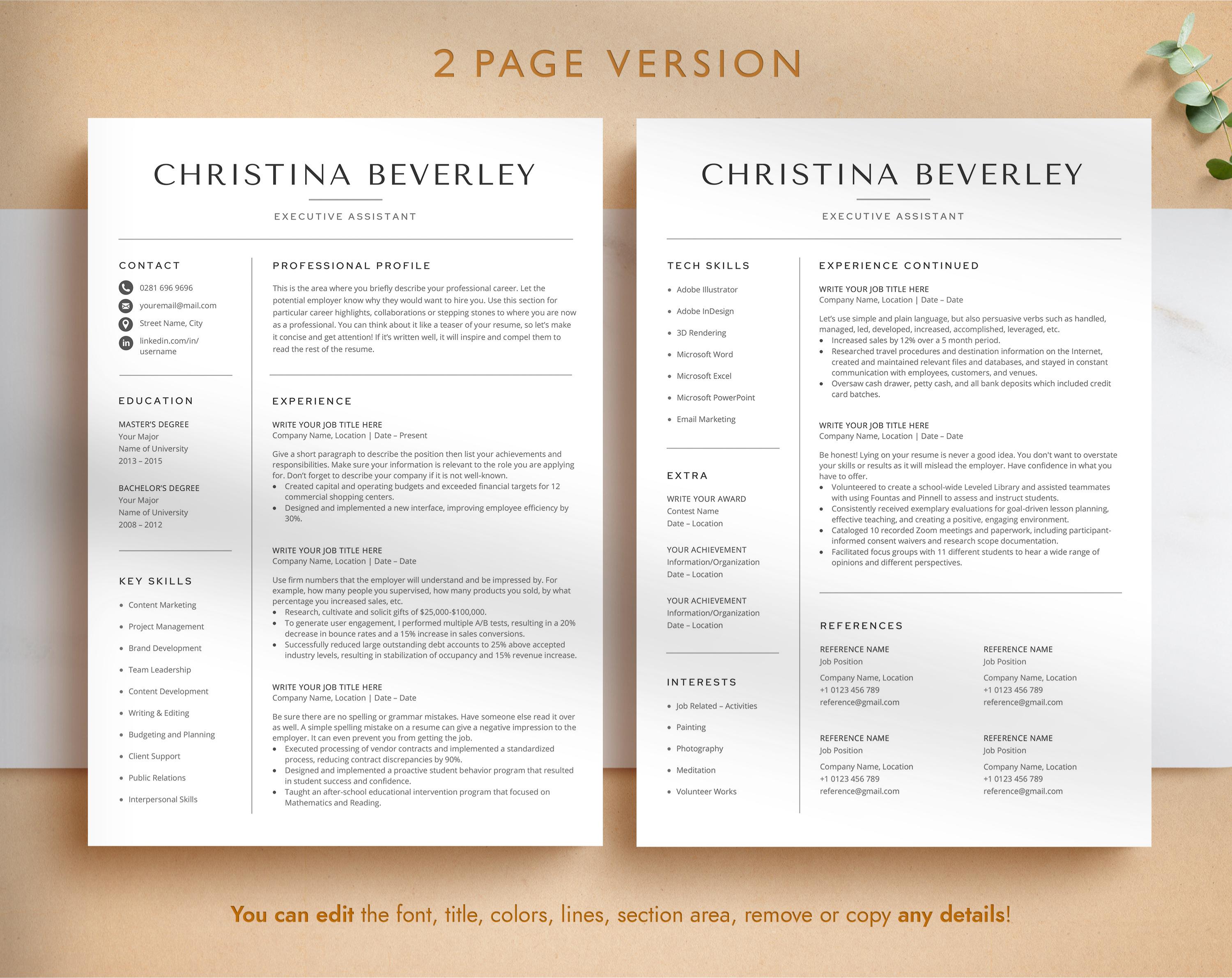 Modern Resume Template for Google Docs, Word & Pages, Business CV ...