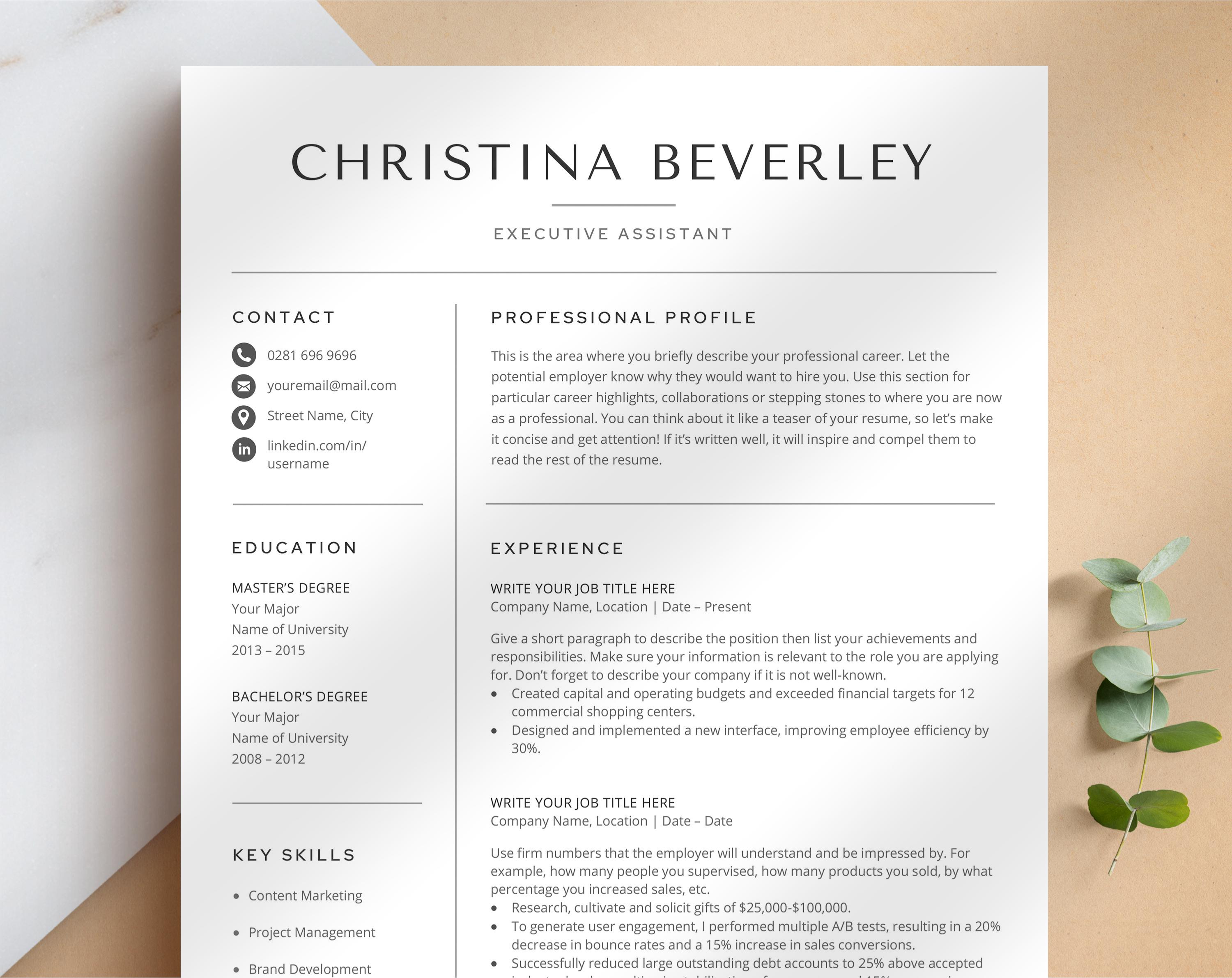 Modern Resume Template for Google Docs, Word & Pages, Business CV ...