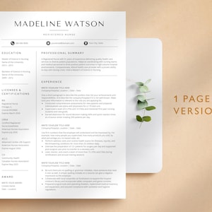 Plantilla de currículum y carta de presentación para enfermería para Google Docs, Word, Pages + tarjeta de presentación, currículum médico, currículum para médicos, currículum de enfermera registrada, CV de enfermera imagen 2