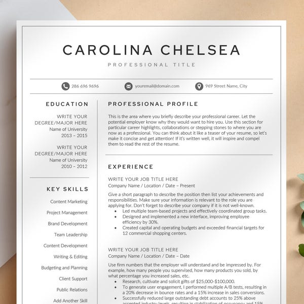 Profesjonalny szablon CV dla Worda, Pages, Dokumentów Google + Wizytówek, Minimalistyczne CV, Natychmiastowe pobranie