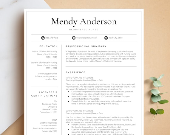 Nursing Resume Template for Microsoft Word & Pages, Medical Resume Template, Nurse CV Template, Nurse Practitioner, Registered Nurse Resume