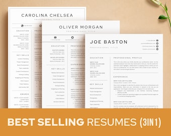 Resume CV Template BUNDLE | 3 Best Selling Resume Templates for Word, Pages, Google Docs | CV, Resume Template Pack + Business Card