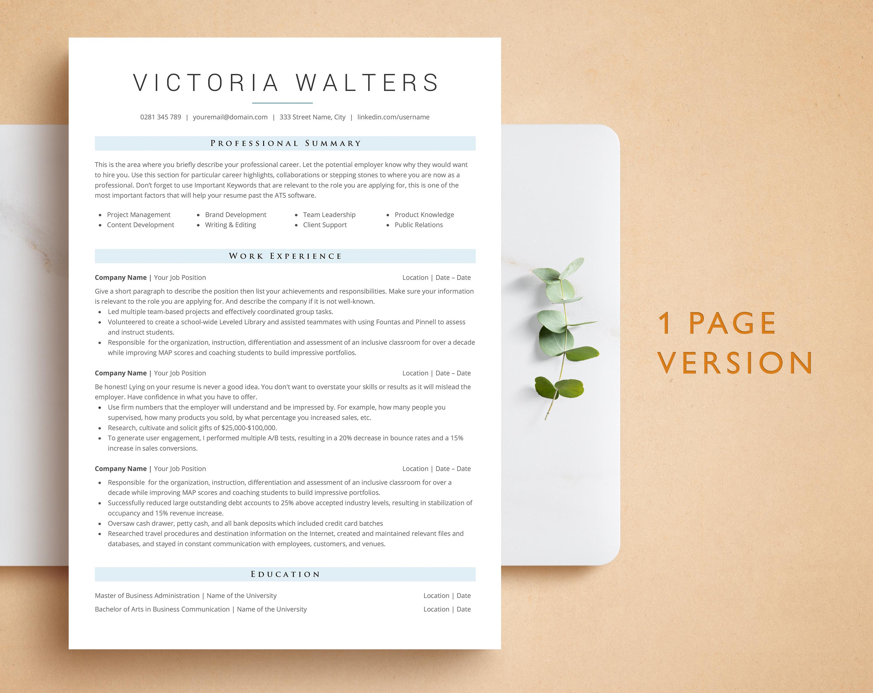 Ats Modren Cv Modern ATS Friendly Resume, ATS Resume Template Word, Pages, Google ...